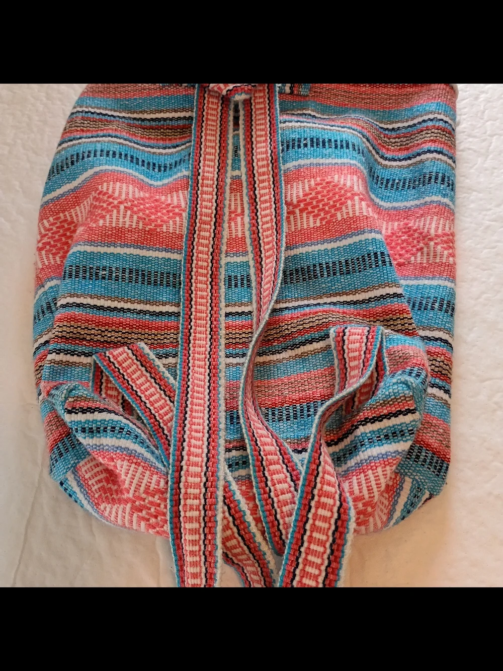 Pink & Turquoise Woven Striped Backpack